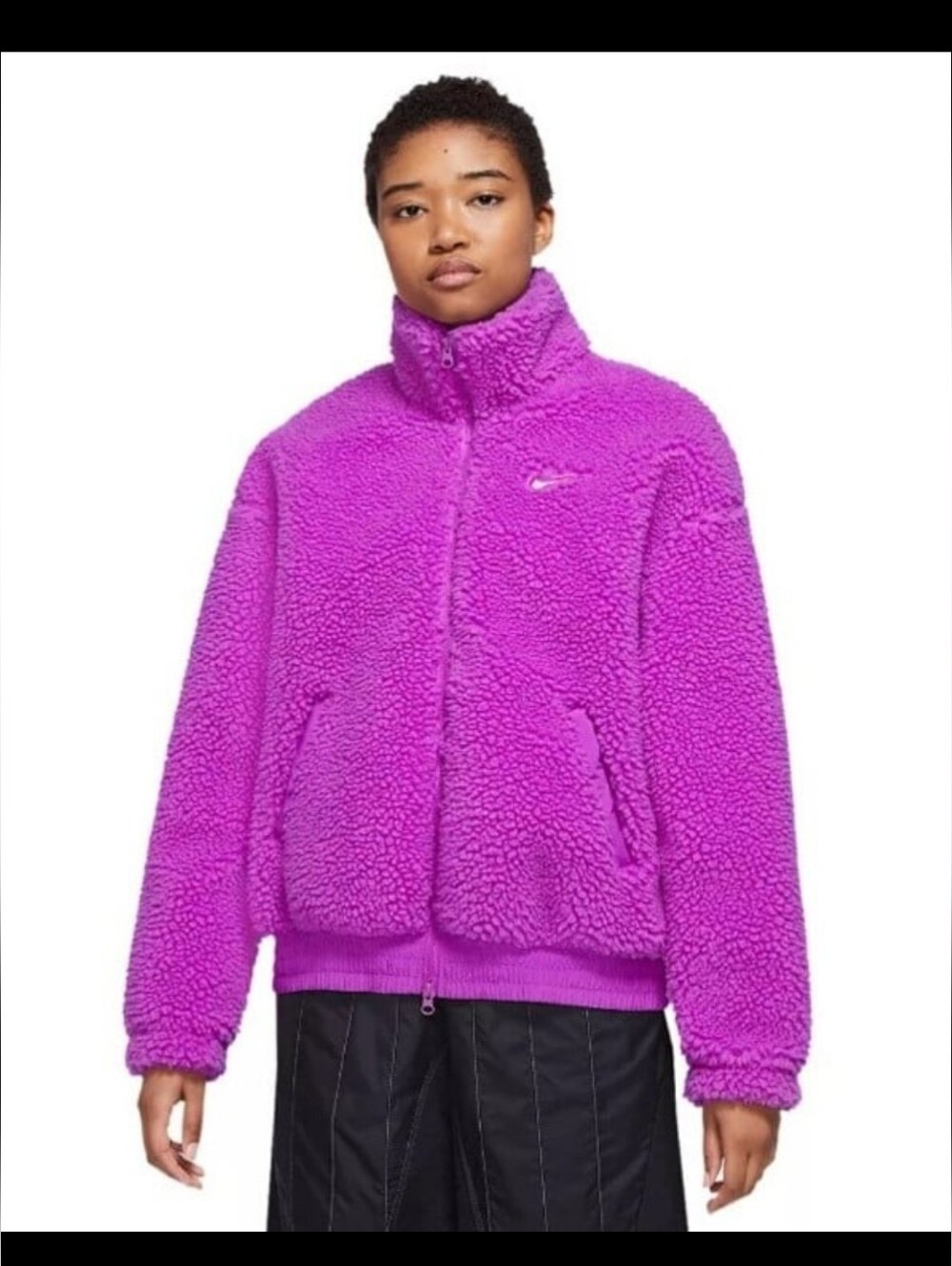 Nike Purple Sherpa Fleece Jacket - Women's Cozy Full-Zip Coat